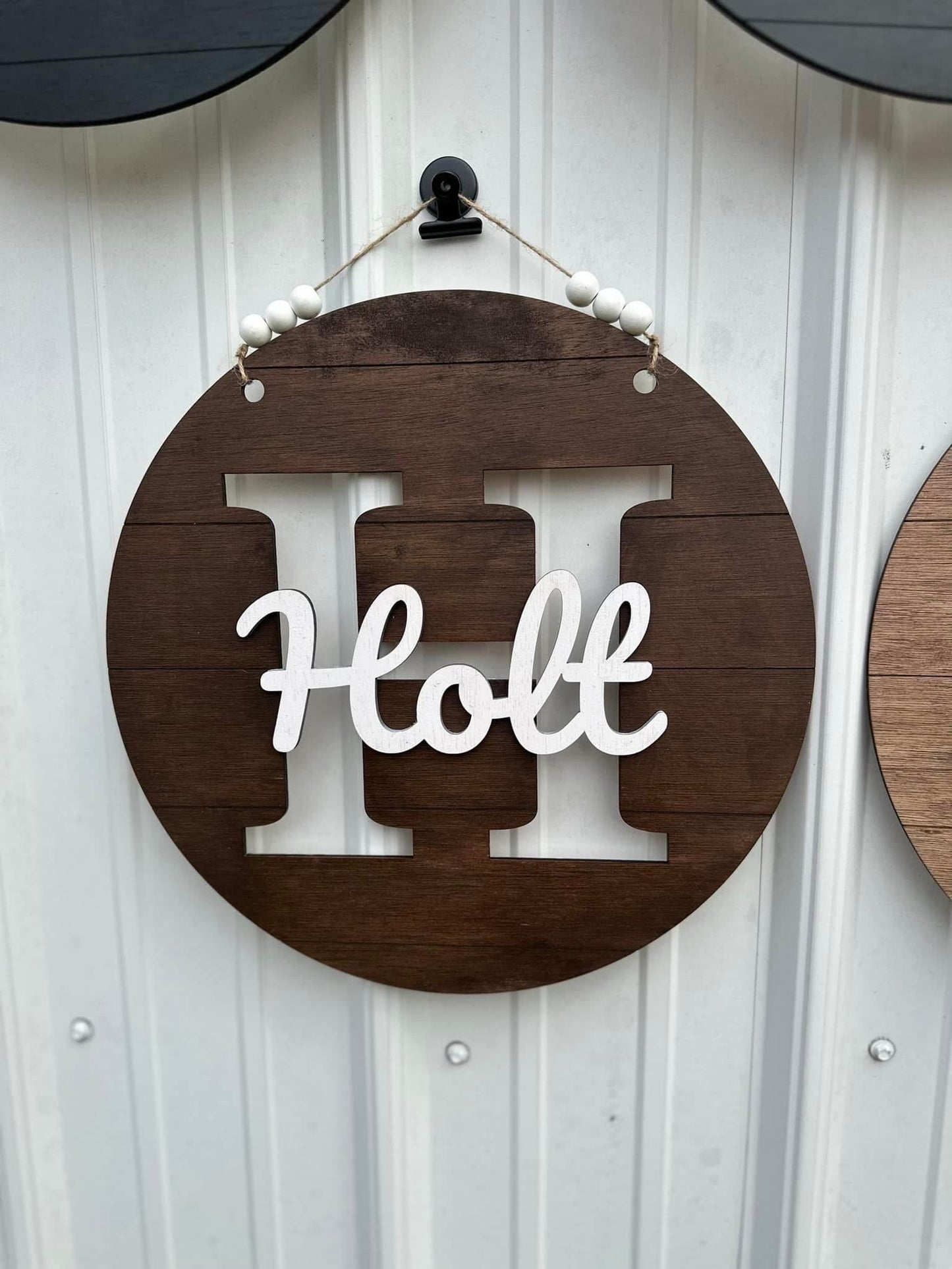 Faux shiplap initial monogram 14” door hanger