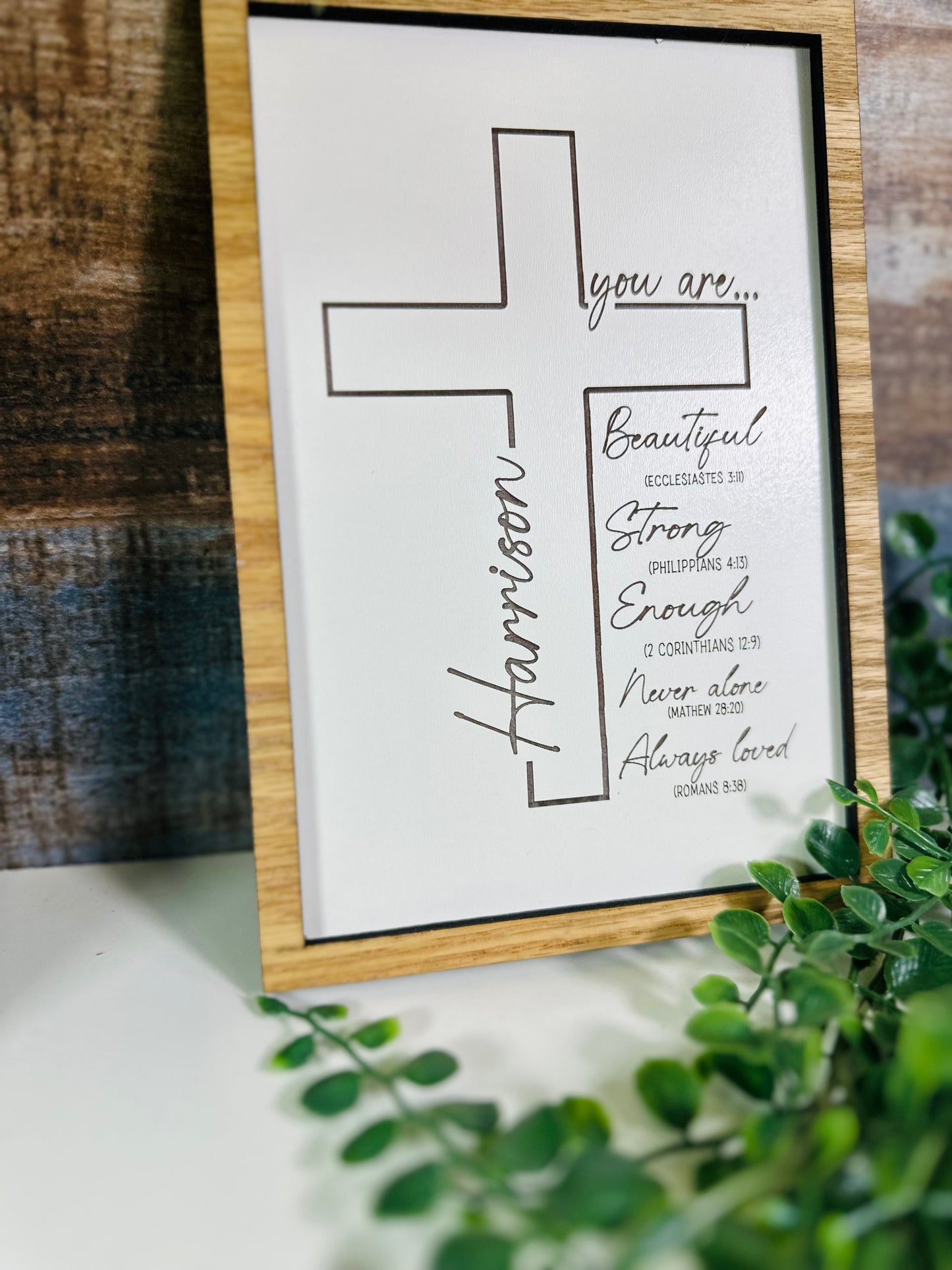 Affirmation scripture cross plaque
