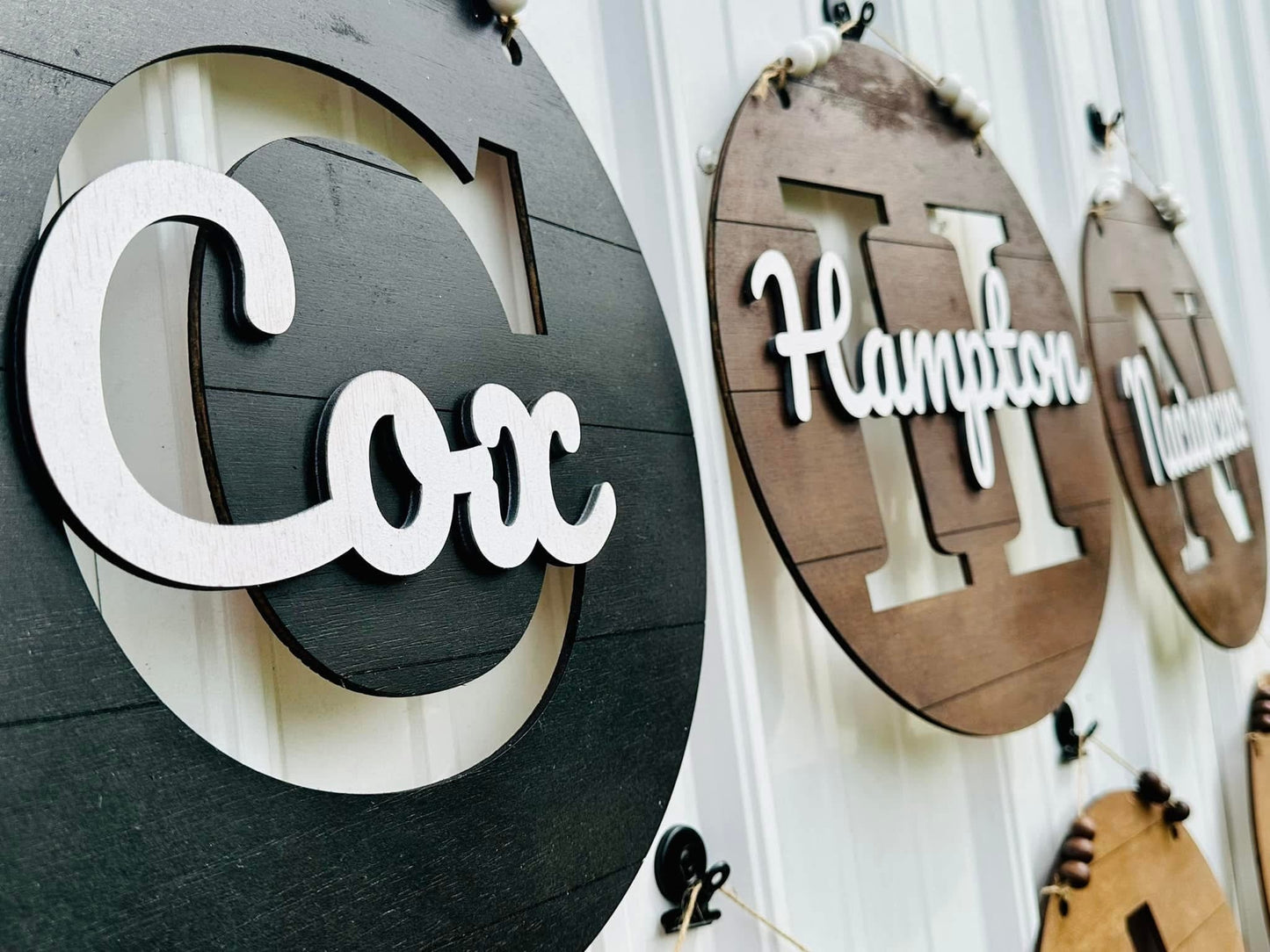 Faux shiplap initial monogram 14” door hanger