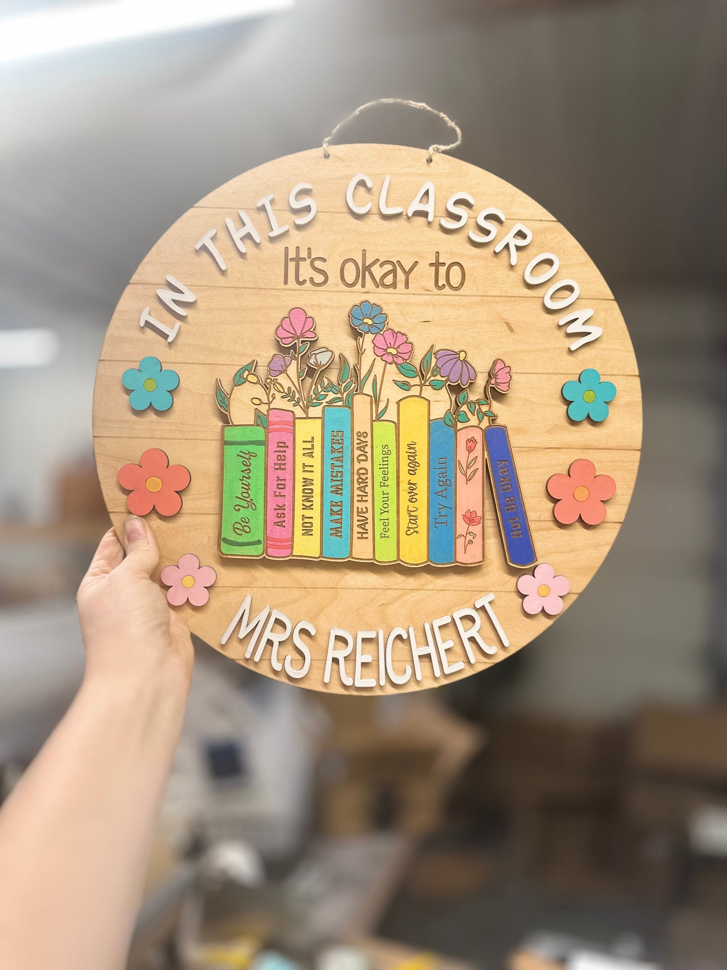 In this classroom 14” door hanger