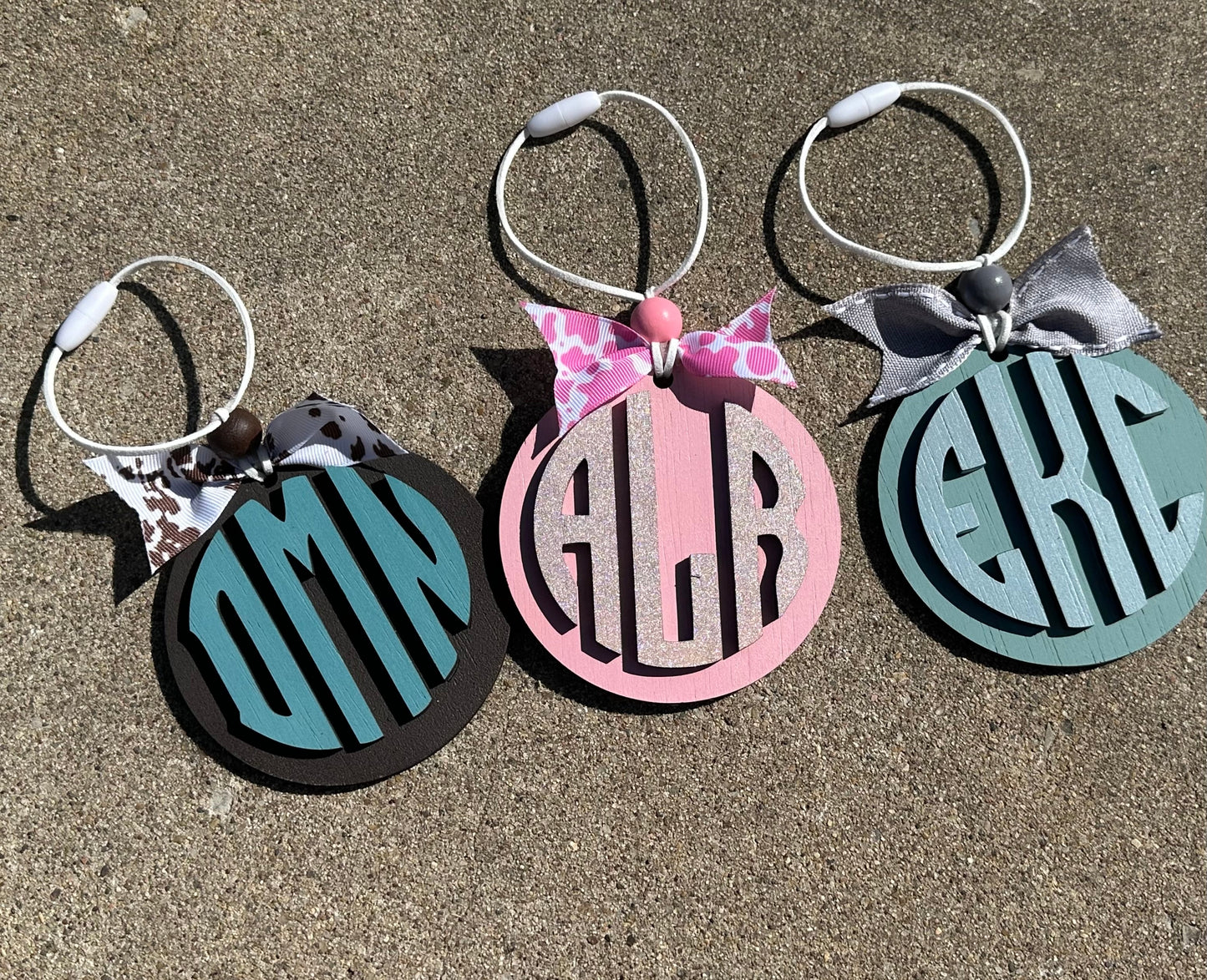 Round monogram car charms