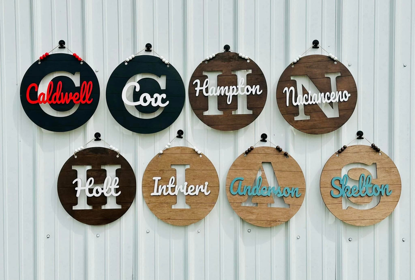 Faux shiplap initial monogram 14” door hanger